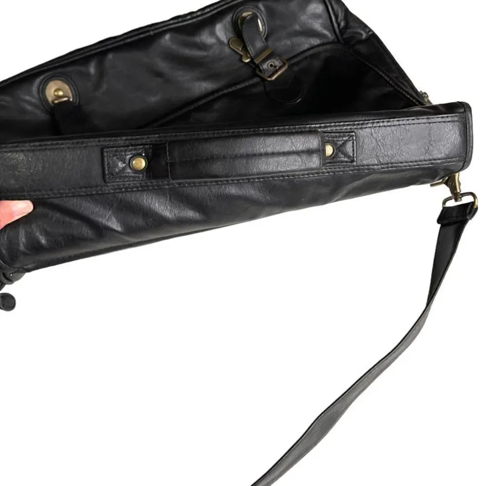 Large leather travel/work bag black with lots of pockets adjustable shoulder str